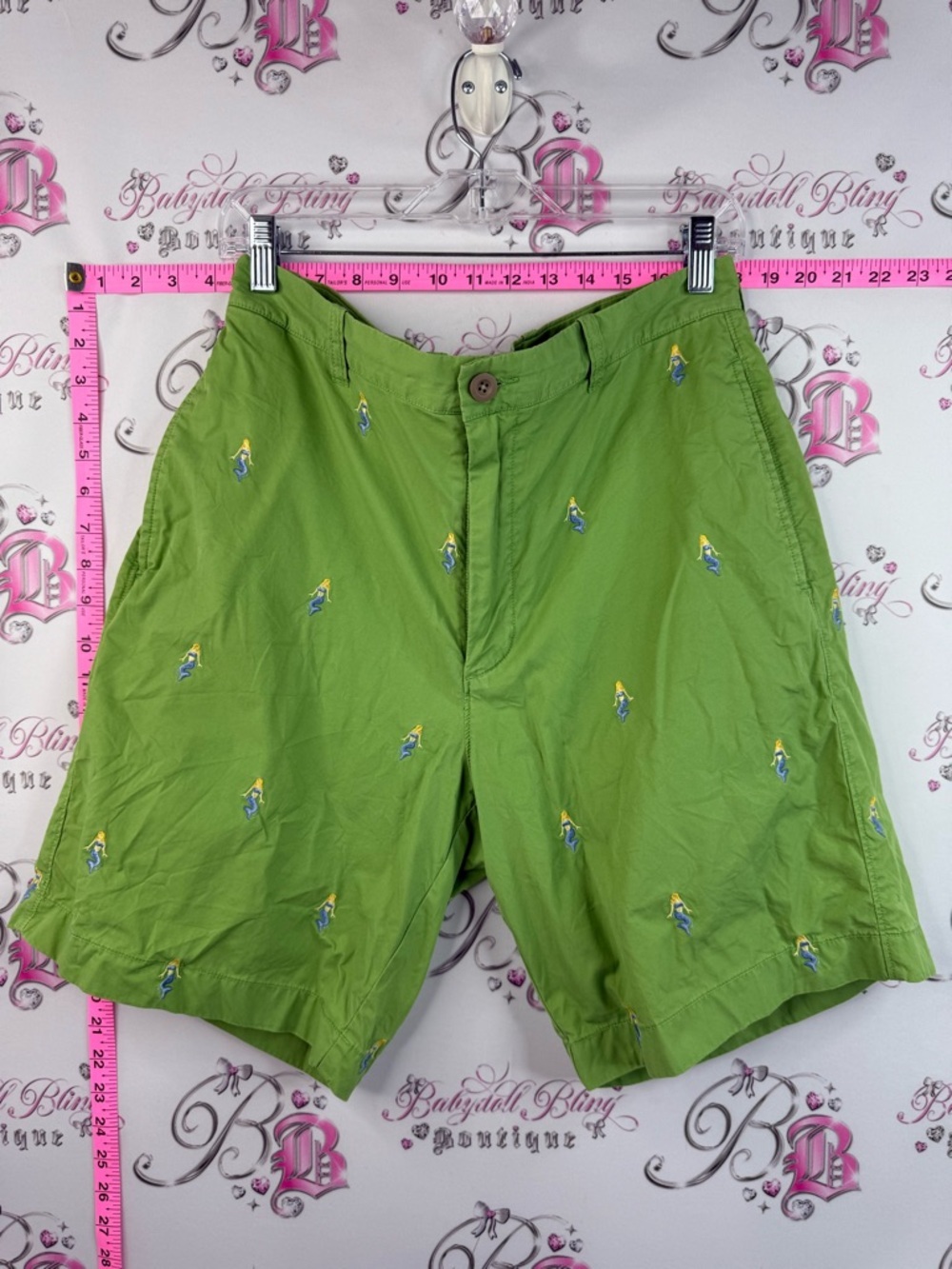 J. Crew shorts mermaid embroidery, Green Embroidered Novelty Shorts